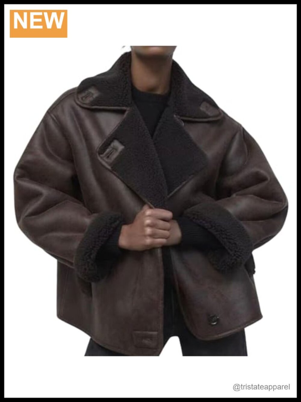 Women Sherpa Lined Faux Suede Jacket Oversized Moto Biker Winter Coat